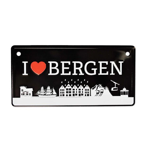 Bilskilt, I love Bergen, 15x7, preget