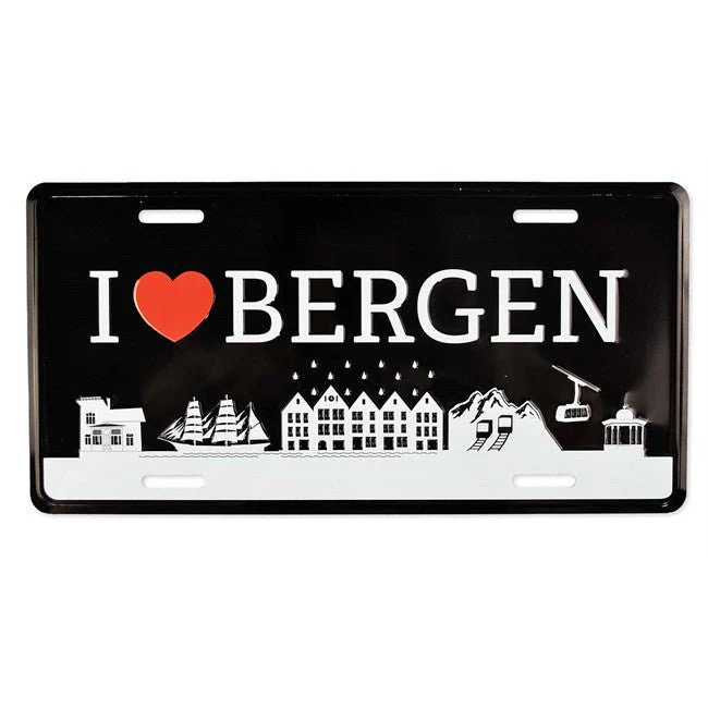 Bilskilt, I love Bergen, 30x15, preget