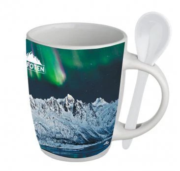 Kopp m/ skje, nordlys Lofoten