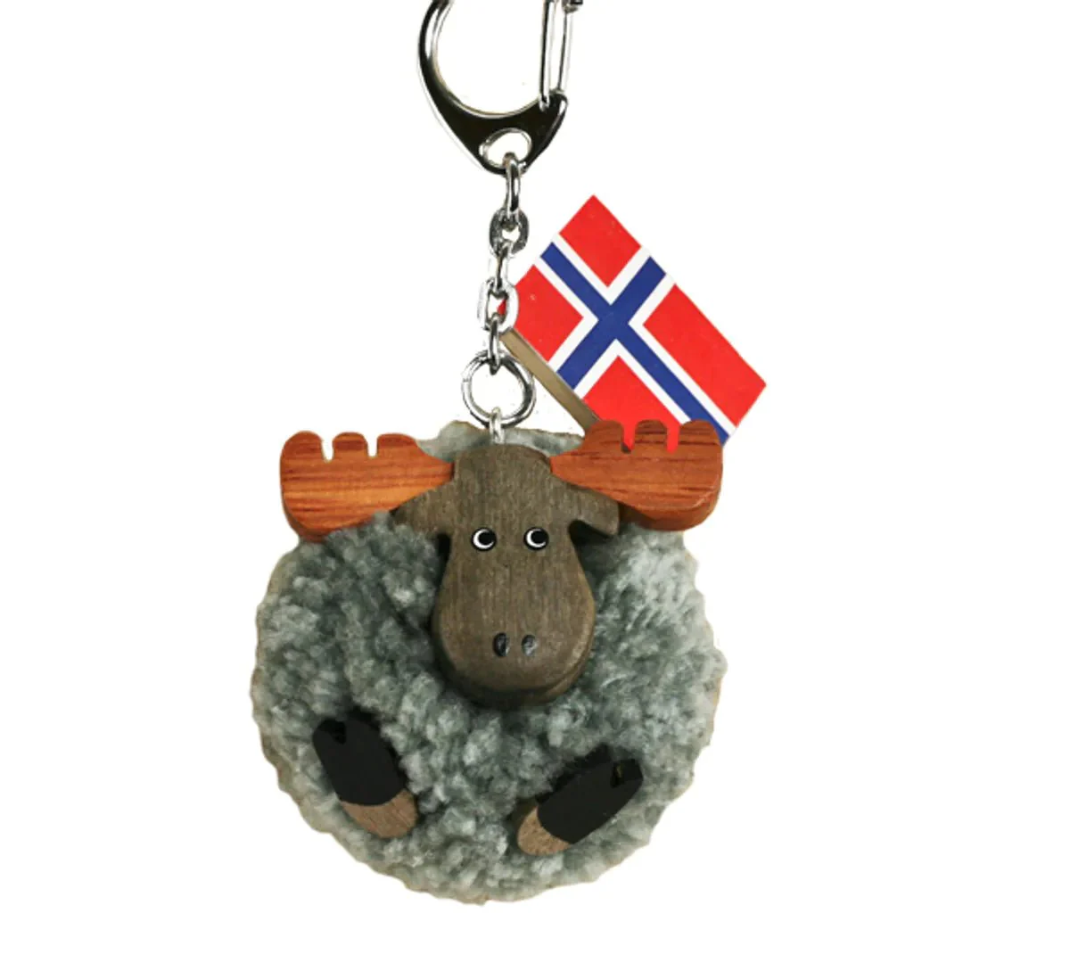 Nøkkelring med grå pompom elg