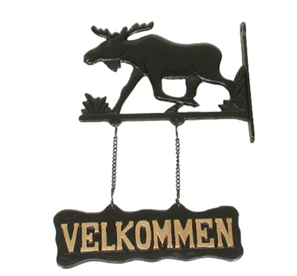 Velkommenskilt med elgmotiv hengende støpejern